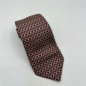 Hermes Paris Mens Silk Tie Navy Blue Red Yellow Geometric Diamond 7177 UA France